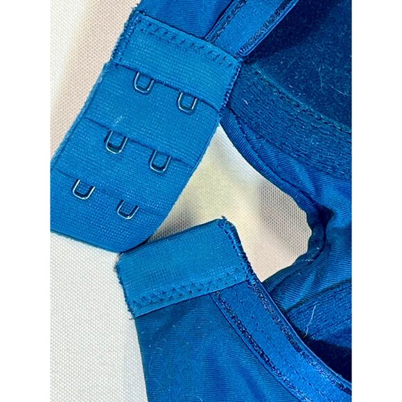 SOMA Embraceable Full Coverage Lace Trim Blue Beige Bra 34D EUC Underwire Bow - Picture 6 of 6